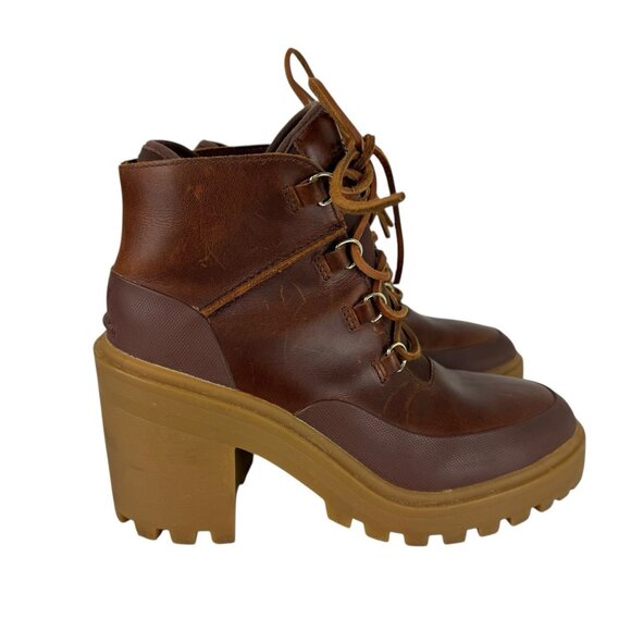 Sperry Pretty Tough Ankle Boots Brown Leather Block Heel Lace Up Platform Size 8 - Picture 3 of 15